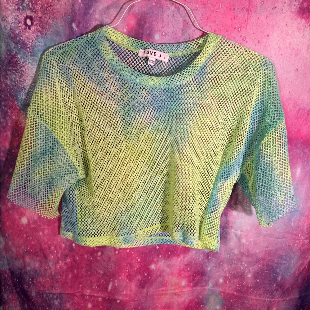 Love J Vibrant Green and Blue Mesh Crop Top